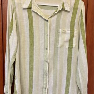 Velvet Heart Green Striped Button Down Shirt
